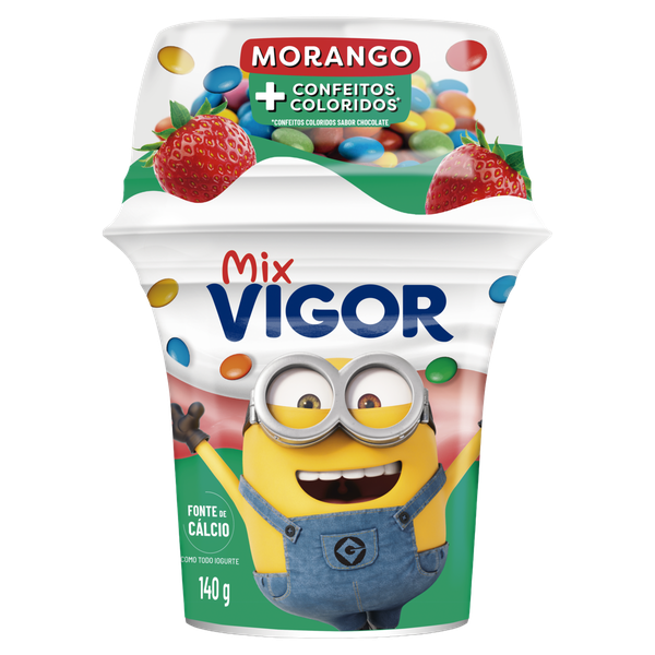 Iogurte Mix Vigor Morango Confeitos Coloridos 140g