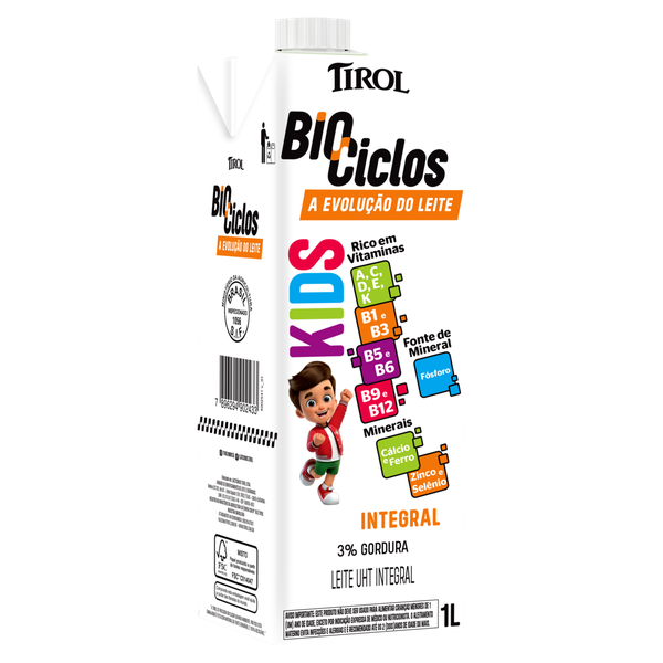 Leite Tirol Integral Biociclos Kids 1L