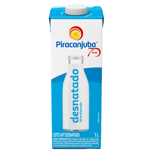 Leite UHT Piracanjuba Desnatado Tampa Rosca 1L