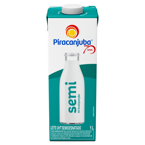 Leite UHT Piracanjuba Semidesnatado Tampa Rosca 1L