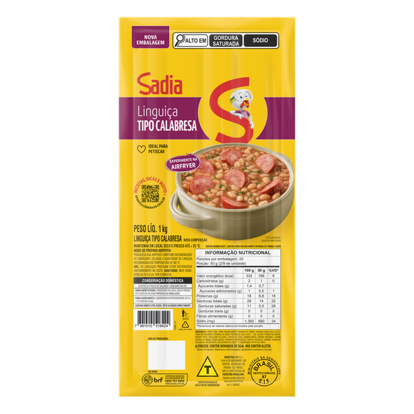 Linguiça Calabresa Defumado Sadia 1kg