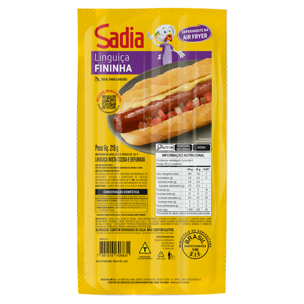Linguiça Fininha Mista Sadia 215g