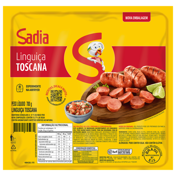 Linguiça Toscana Sadia Congelada 700g