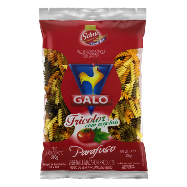 Macarrão Galo Parafuso Tricolor Sêmola 500g