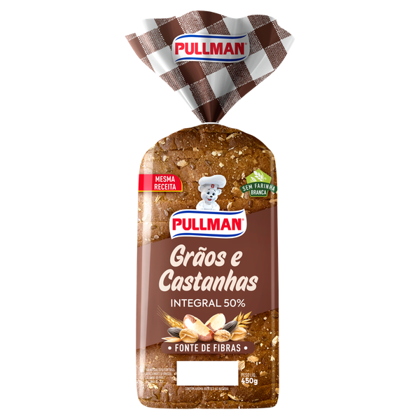 Pão Pullman Inteiro Grãos e Castanha 450g
