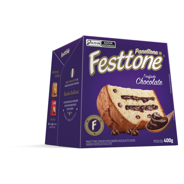 Panettone com Gotas de Chocolate ao Leite Recheio Trufado Chocolate Festtone Caixa 400g