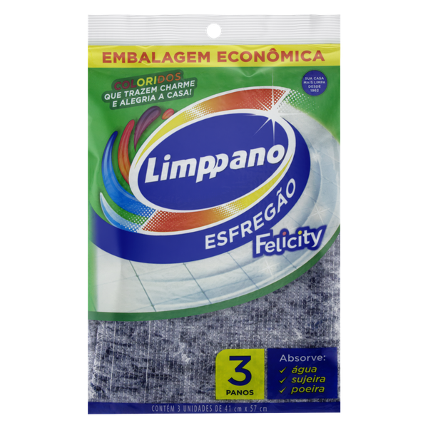 Pano Limppano Esfrego Felicity 41 X 57cm Embalagem Econômica com 3 Unidades
