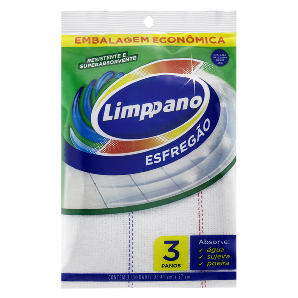 Pano Limppano Esfrego 41 X 57cm Embalagem Econômica com 3 Unidades