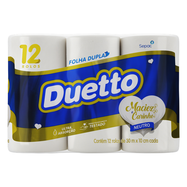 Papel Higiênico Duetto Folha Dupla Neutro 30m 12 Unidades