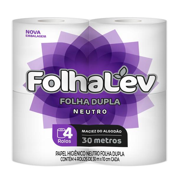 Papel Higiênico Folhalev Folha Dupla Neutro 30m 4 Unidades