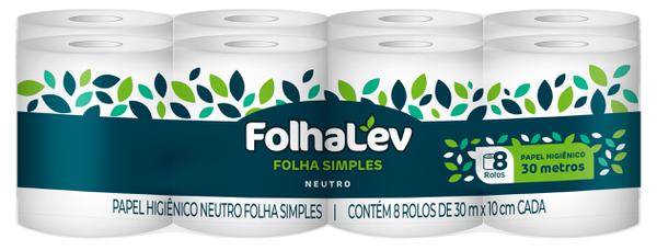 Papel Higiênico Folhalev Folha Simples Neutro 30m 8UN