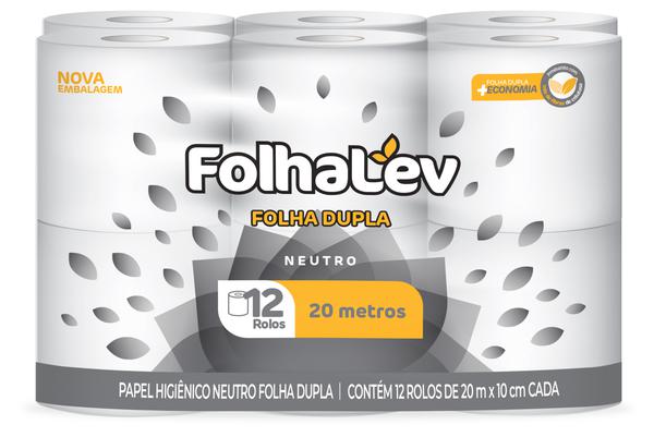 Papel Higienico Folhalev Folha Dupla Neutro 20m 12Un