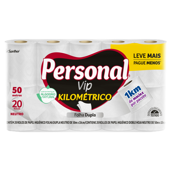 Papel Higiênico Personal Kilometrico Folha Dupla 50m 20 Unidades
