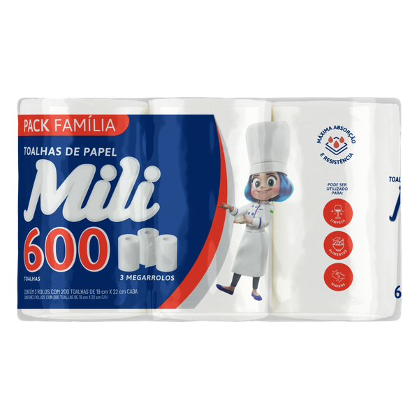Papel Toalha Mili 3 Rolos 200 Folhas