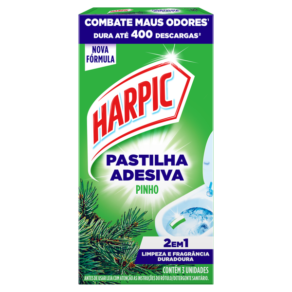 Pastilha Sanitária Adesiva Harpic 2 em 1 Pinho 3 Unidades