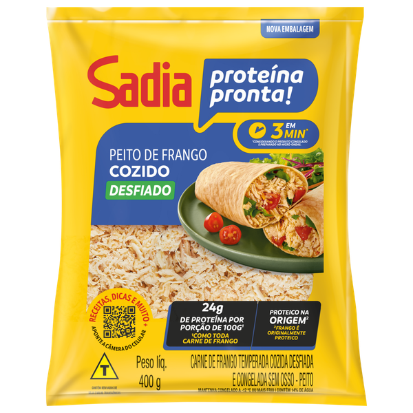 Peito Frango Sadia Temperada Cozido Desf Congelada 400g