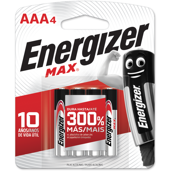 Pilha Alcalina Energizer Max Tamanho AAA Palito Cartela com 4 und