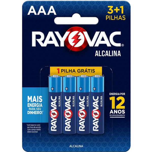 Pilha Alcalina Rayovac Tamanho AAA Leve 4 Pague 3 Cartela com 4 und
