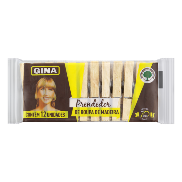 Prendedor de Roupa Gina Madeira 12 Unidades