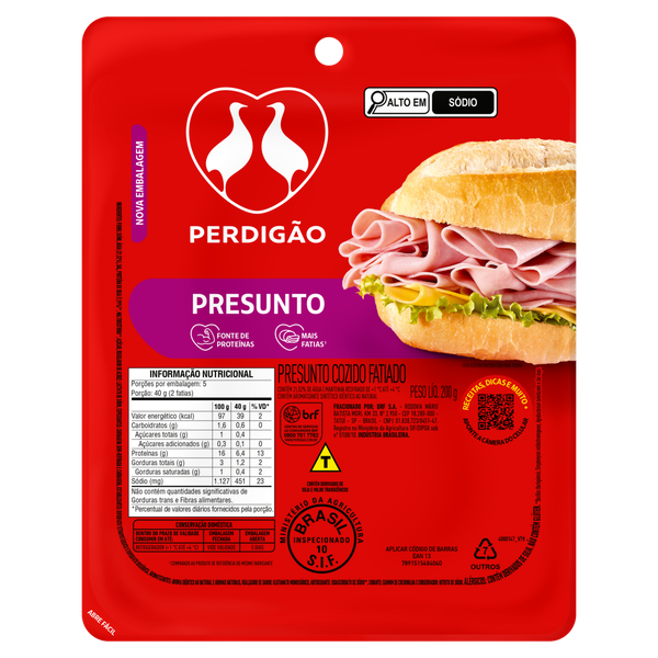 Presunto Cozido Perdigão Fatiado a Vácuo 200g