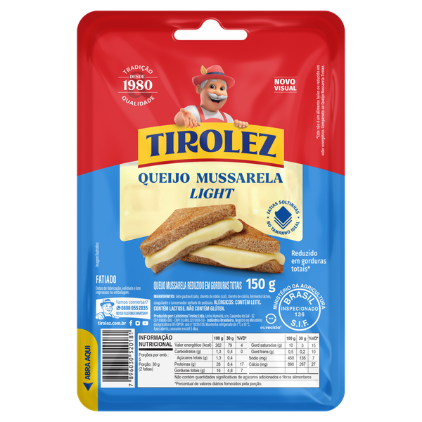 Queijo Mussarela Tirolez Light Fatiado 150g