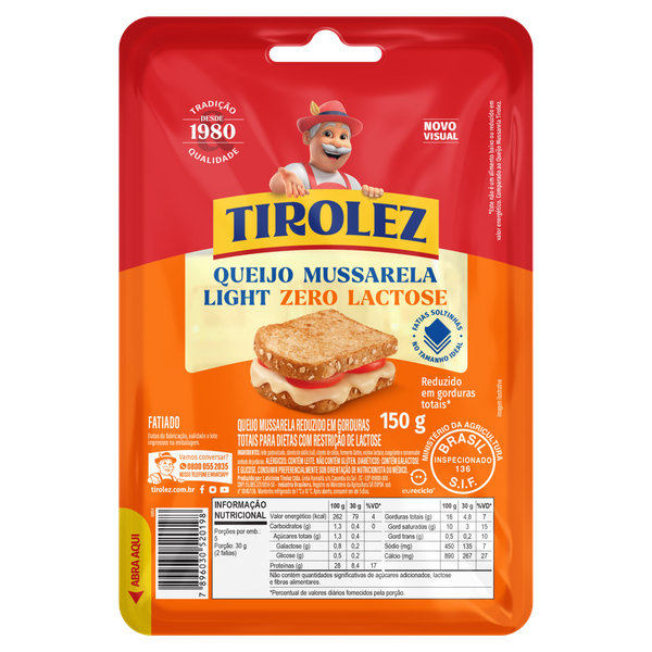 Queijo Mussarela Tirolez 0 Lactose Fatiado 150g