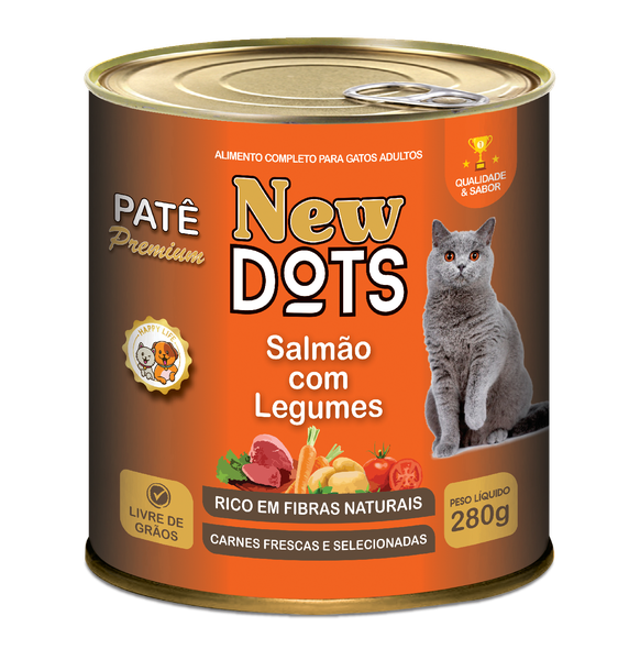 Ração New Dots Adulto Lata 280g Salmão Legumes