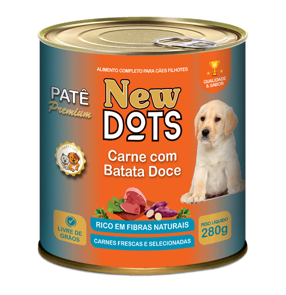 Ração New Dots Filho Lata Carne Batata 280g