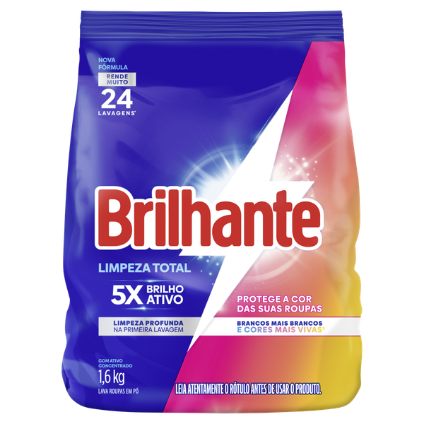 Detergente em Pó Brilhante Sachê Limpeza Total 1,6kg