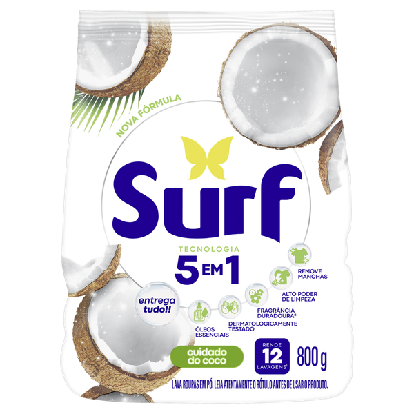 Detergente em Pó Surf Cuidado Coco Sachê 800g