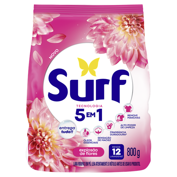 Detergente em Pó Surf Flor de Lis Sachê 800g