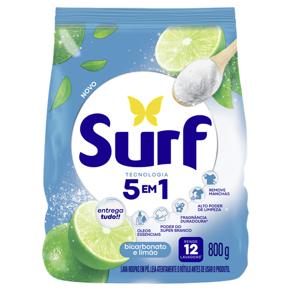 Detergente em Pó Surf Limão com Bicarbonato Sachê 800g