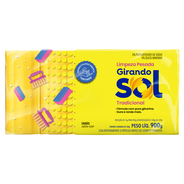 Sabão em Barra Girando Sol Amarelo Neutro 5x180g