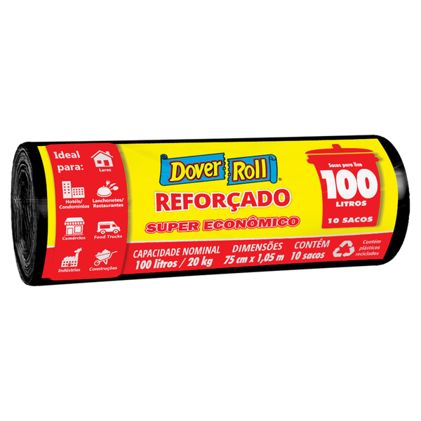 Saco para Lixo Dover Roll Reforçado 100L 10 Unidades