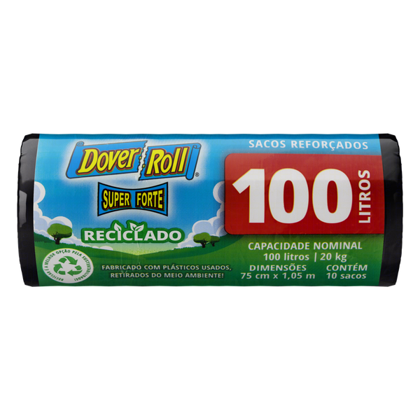 Saco para Lixo Dover Roll Sem Furo Reciclado Preto 100L 10 Unidades