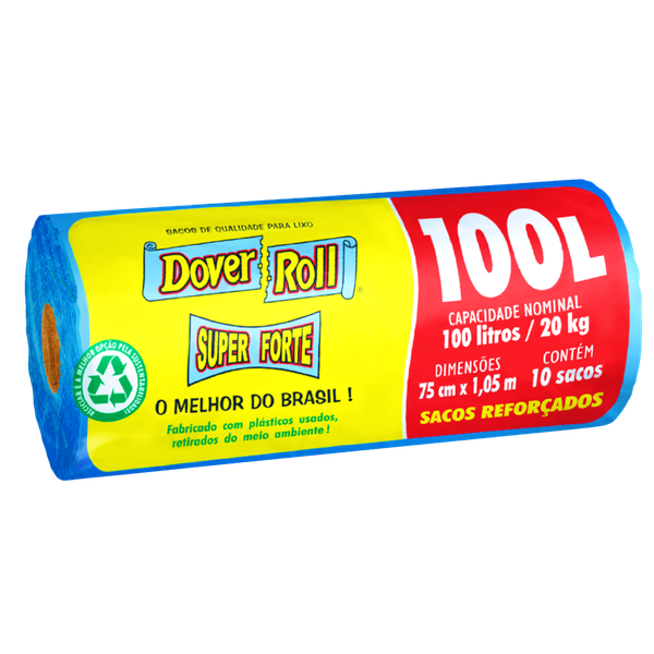 Saco para Lixo Dover Roll Super Forte Rolo 100L 10 Unidades