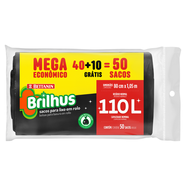 Saco para Lixo Brilhus Rolo Embalagem Econômico 110L