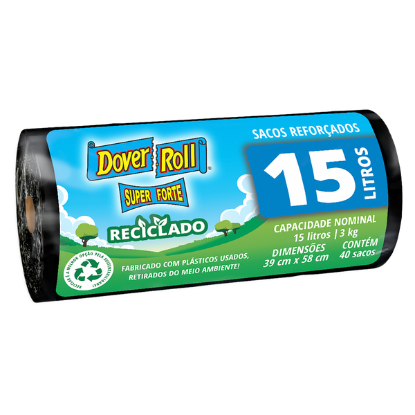 Saco para Lixo Dover Roll Sem Furo Reciclado Preto 15L 40 Unidades