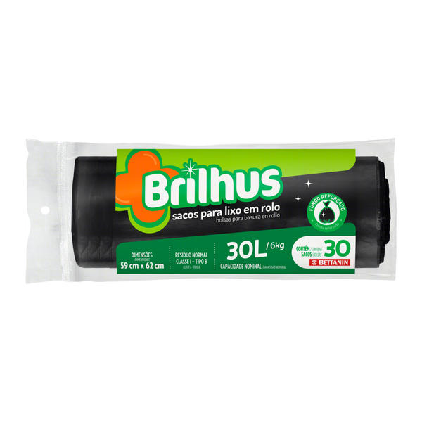 Saco para Lixo Brilhus Rolo 30L