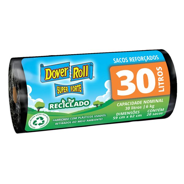 Saco para Lixo Dover Roll Sem Furo Reciclado Preto 30L 20 Unidades