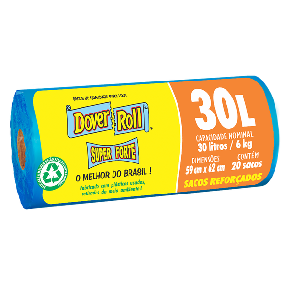 Saco para Lixo Dover Roll Super Forte Rolo 30L 20 Unidades