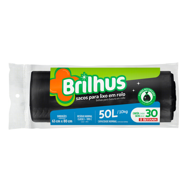 Saco para Lixo Brilhus Rolo 50L