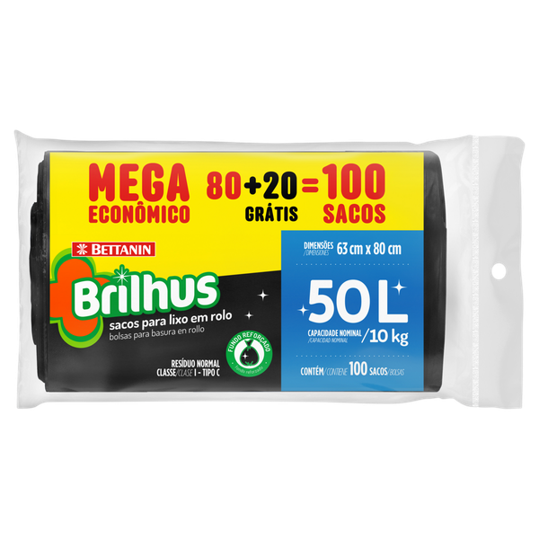 Saco para Lixo Brilhus Rolo Embalagem Econômico 50L