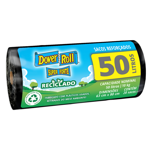Saco para Lixo Dover Roll Sem Furo Reciclado Preto 50L 20 Unidades