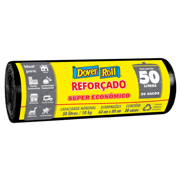 Saco para Lixo Dover Roll Reforc 50L 20 Unidades