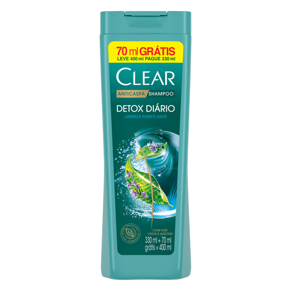 Shampoo Clear Anticaspa Detox Diário Leve 400ml Pague 330ml