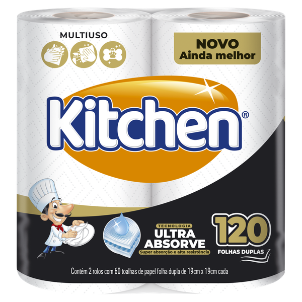 Toalha de Papel Kitchen 60 Folhas Branca 2 Unidades