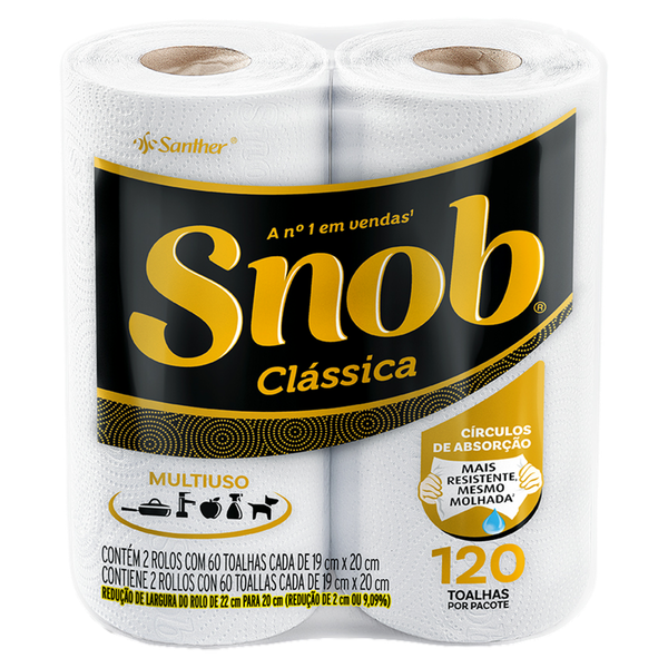 Toalha de Papel Snob Branca 60 Folhas 2 Unidades