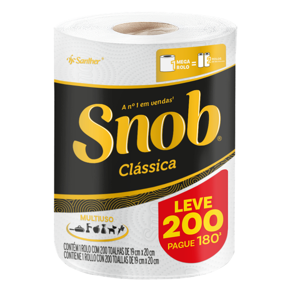 Toalha Papel Snob Multiuso Branca Leve 200 Pague 180 Folhas