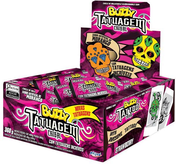CHICLE BUZZY 360G TATOO TRIBAL MORANGO